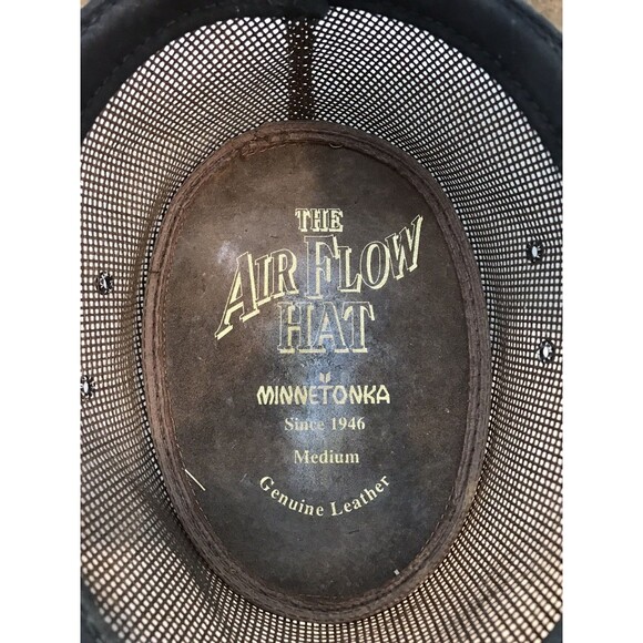 Minnetonka The Air Flow Hat Mens M Brown Leather Outback Safari Rustic Headwear - Picture 10 of 10
